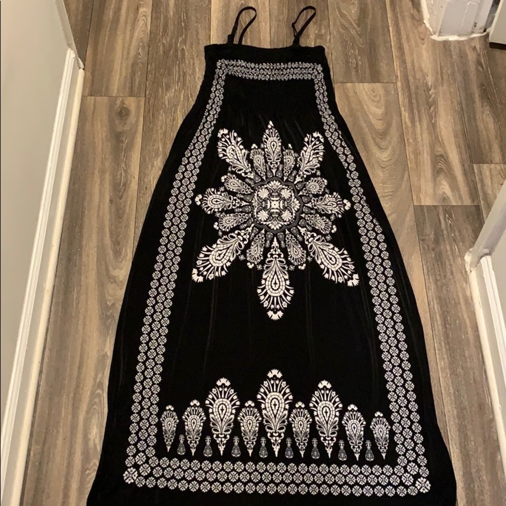 Just Love Maxi strap dress Black with print